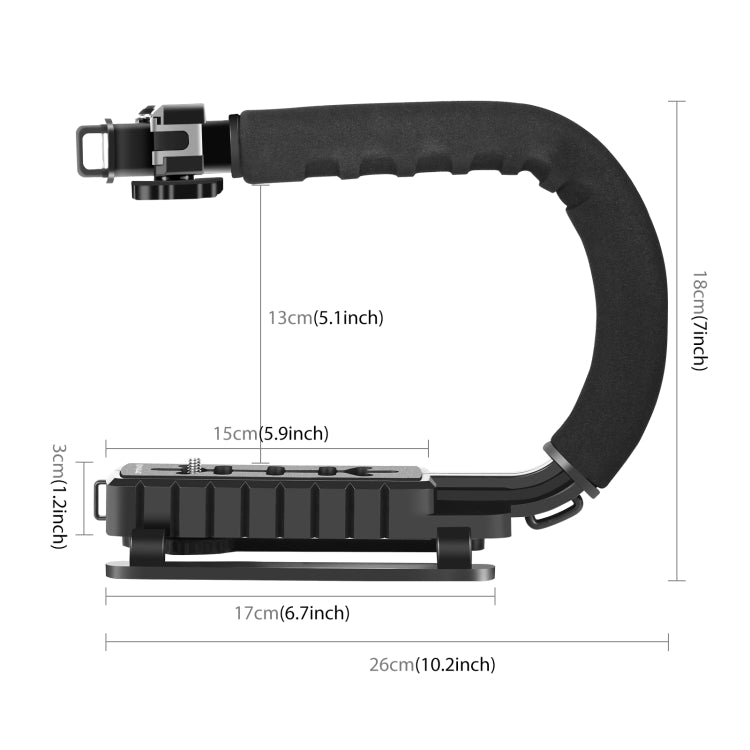 PULUZ U/C Shape Portable Handheld DV Bracket Stabilizer + LED Studio Light Kit with Cold Shoe Tripod Head  for All SLR Cameras and Home DV Camera - Camera Stabilizer by PULUZ | Online Shopping UK | buy2fix