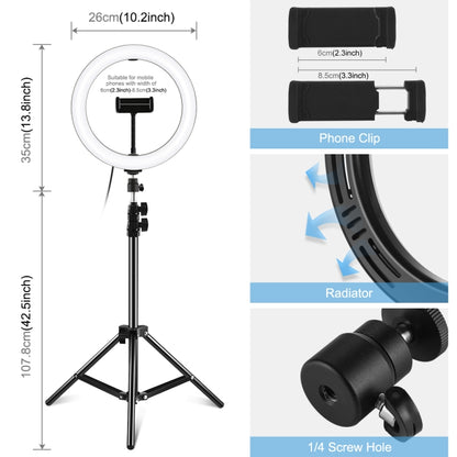 PULUZ 10.2 inch 26cm LED Ring Light  + 1.1m Tripod Mount Vlogging Video Light  Live Broadcast Kits - Ring Light by PULUZ | Online Shopping UK | buy2fix