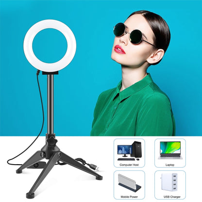 PULUZ 4.7 inch 12cm Ring Light + Desktop Tripod Selfie Stick Mount USB White Light LED Ring Selfie Beauty Vlogging Photography Video Lights Kits(Black) - Ring Light by PULUZ | Online Shopping UK | buy2fix