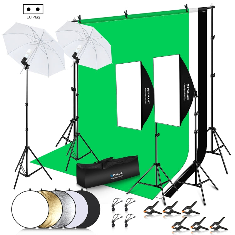 PULUZ LED Light Studio Softbox Photography Kit with Background & Reflective & Tripod Mount & Sandbags(EU Plug) - Stand Bracket by PULUZ | Online Shopping UK | buy2fix