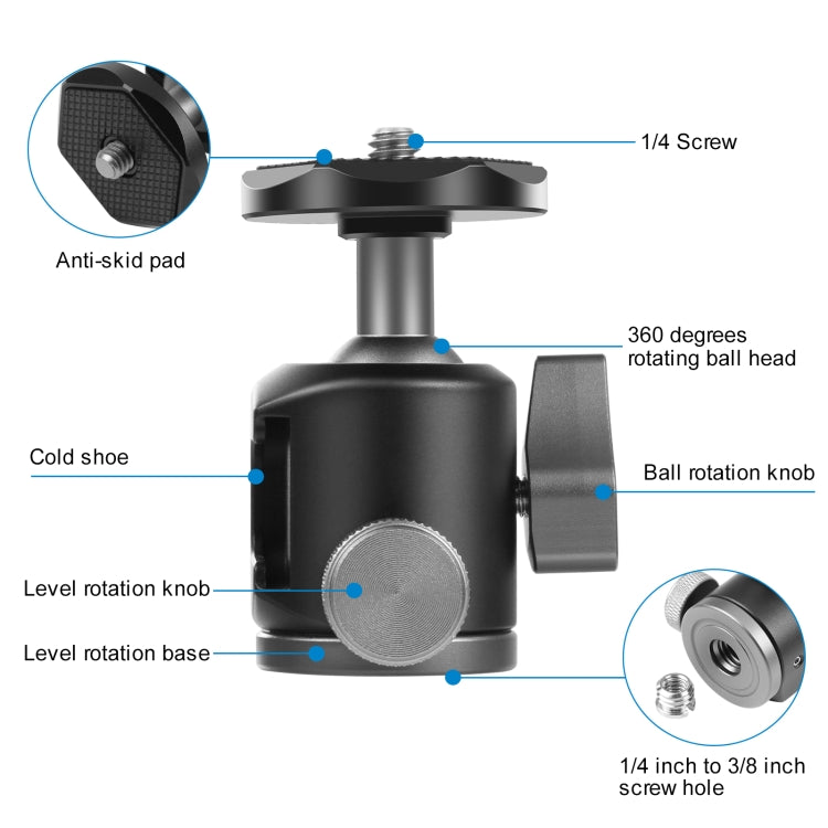 PULUZ Cold Shoe Aluminum Alloy Tripod Ball Head Adapter (Black) - Camera Accessories by PULUZ | Online Shopping UK | buy2fix
