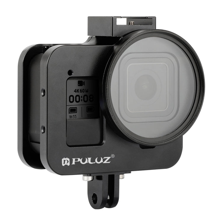 PULUZ Housing Shell CNC Aluminum Alloy Protective Cage with Insurance Frame & 52mm UV Lens for GoPro HERO8 Black(Black) - DJI & GoPro Accessories by PULUZ | Online Shopping UK | buy2fix