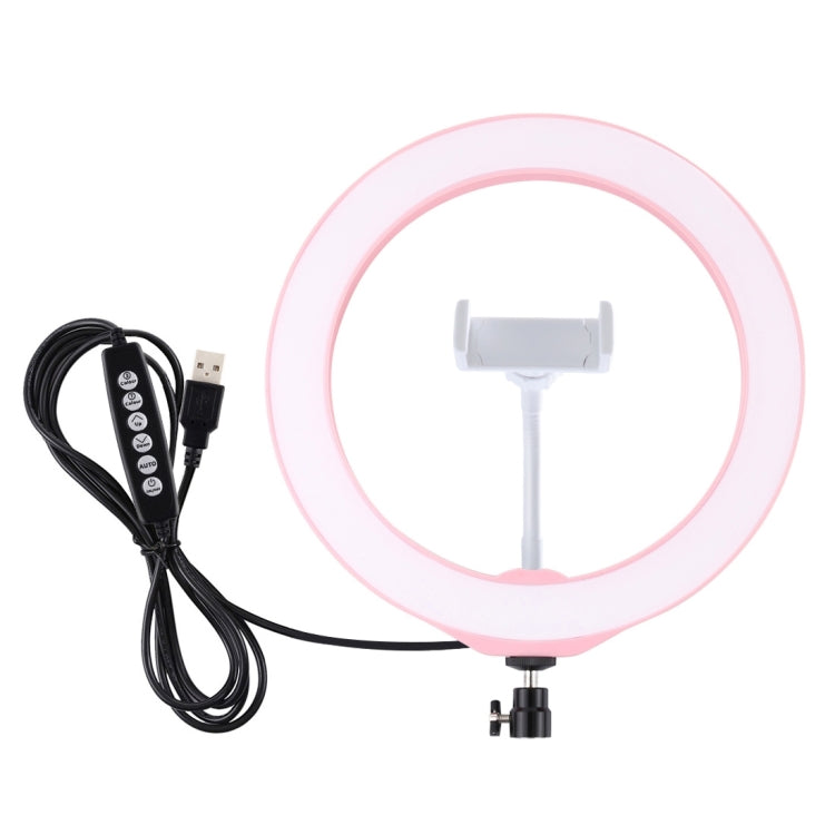 PULUZ 10.2 inch 26cm USB 10 Modes 8 Colors RGBW Dimmable LED Ring Vlogging Photography Video Lights with Cold Shoe Tripod Ball Head & Phone Clamp(Pink) - Consumer Electronics by PULUZ | Online Shopping UK | buy2fix