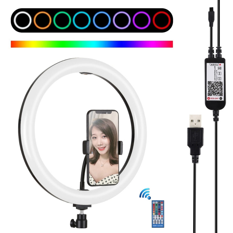 PULUZ 11.8 inch 30cm RGB Dimmable LED Dual Color Temperature LED Curved Diffuse Light Ring Vlogging Selfie Photography Video Lights with Tripod Ball Head & Phone Clamp & Remote Control(Black) - Ring Light by PULUZ | Online Shopping UK | buy2fix