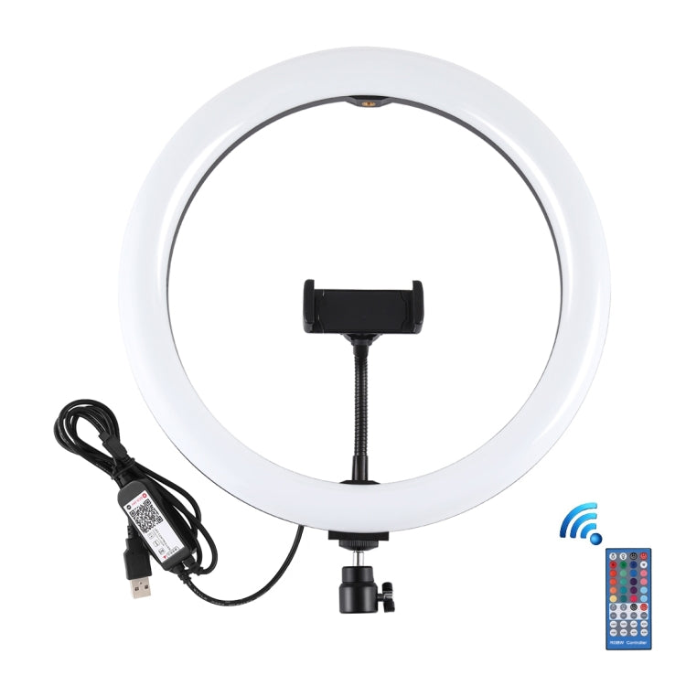 PULUZ 11.8 inch 30cm RGB Dimmable LED Dual Color Temperature LED Curved Diffuse Light Ring Vlogging Selfie Photography Video Lights with Tripod Ball Head & Phone Clamp & Remote Control(Black) - Ring Light by PULUZ | Online Shopping UK | buy2fix