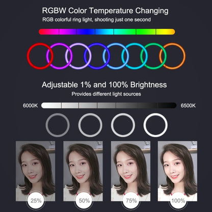 PULUZ 11.8 inch 30cm RGB Dimmable LED Dual Color Temperature LED Curved Diffuse Light Ring Vlogging Selfie Photography Video Lights with Tripod Ball Head & Phone Clamp & Remote Control(Black) - Ring Light by PULUZ | Online Shopping UK | buy2fix