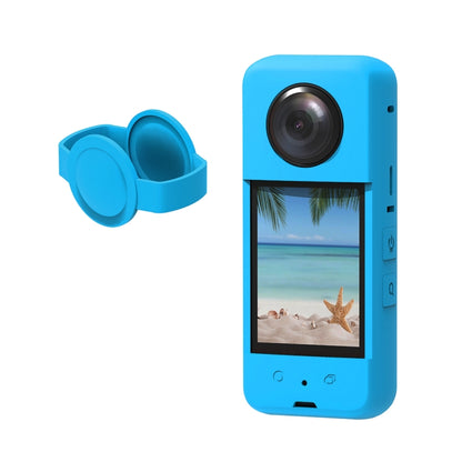 For Insta360 X3 PULUZ Silicone Protective Case with Lens Cover(Blue) - DJI & GoPro Accessories by PULUZ | Online Shopping UK | buy2fix