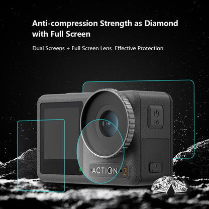 For DJI Osmo Action 3 PULUZ 3-in-1 Lens Front and Back Screen Tempered Glass Explosion-proof Film - DJI & GoPro Accessories by PULUZ | Online Shopping UK | buy2fix