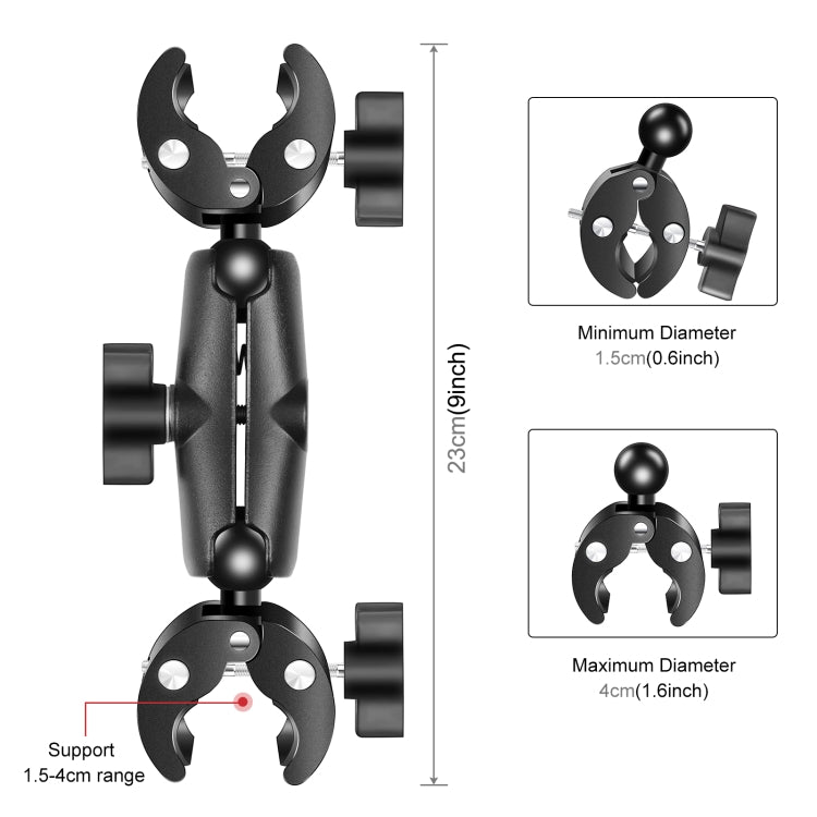 PULUZ Motorcycle Dualheads Crab Clamp Action Camera Handlebar Fixed Mount(Black) - Bicycle Handlebar Mount by PULUZ | Online Shopping UK | buy2fix