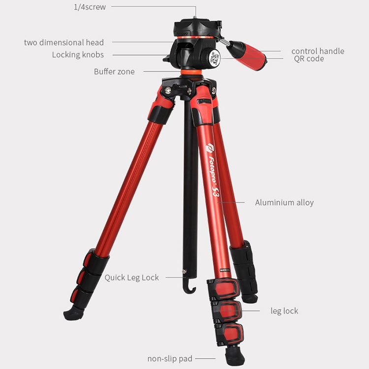 Fotopro S3 4-Section Folding Aluminum Legs Tripod PTZ Stand for SLR / Micro-SLR / Digital Cameras(Orange) - Tripods by Fotopro | Online Shopping UK | buy2fix