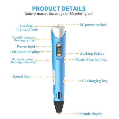 Hand-held 3D Printing Pen, EU Plug(Yellow) - Consumer Electronics by buy2fix | Online Shopping UK | buy2fix