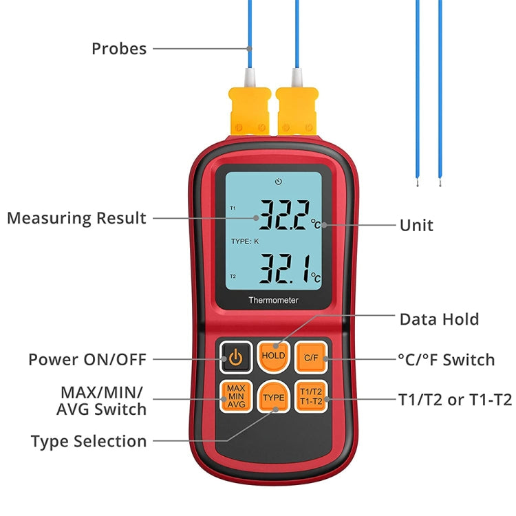 BENETECH GM1312 2.4 inch LCD Screen Thermocouple Thermometer Measure J,K,T,E,N and R Type, Measure Range: -50~300C - Thermostat & Thermometer by BENETECH | Online Shopping UK | buy2fix