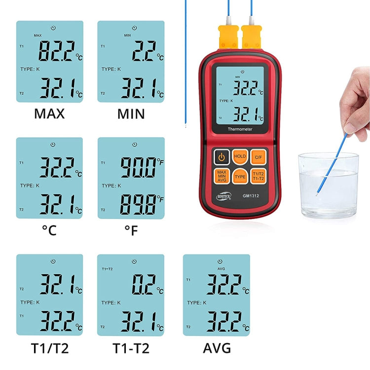 BENETECH GM1312 2.4 inch LCD Screen Thermocouple Thermometer Measure J,K,T,E,N and R Type, Measure Range: -50~300C - Thermostat & Thermometer by BENETECH | Online Shopping UK | buy2fix