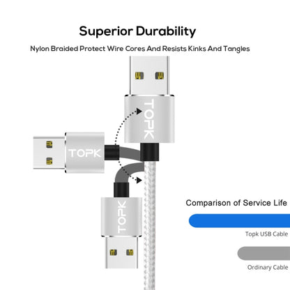 TOPK 1m 2.4A Max USB to Micro USB Nylon Braided Magnetic Charging Cable with LED Indicator(Silver) - Mobile Accessories by TOPK | Online Shopping UK | buy2fix