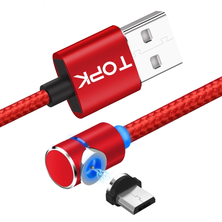TOPK 1m 2.4A Max USB to Micro USB 90 Degree Elbow Magnetic Charging Cable with LED Indicator(Red) - Mobile Accessories by TOPK | Online Shopping UK | buy2fix