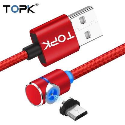 TOPK 1m 2.4A Max USB to Micro USB 90 Degree Elbow Magnetic Charging Cable with LED Indicator(Red) - Mobile Accessories by TOPK | Online Shopping UK | buy2fix