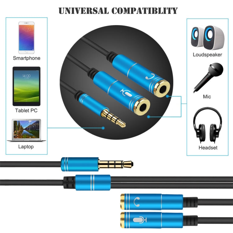 2 in 1 3.5mm Male to Double 3.5mm Female TPE High-elastic Audio Cable Splitter, Cable Length: 32cm(Blue) - Cable & Splitter by buy2fix | Online Shopping UK | buy2fix