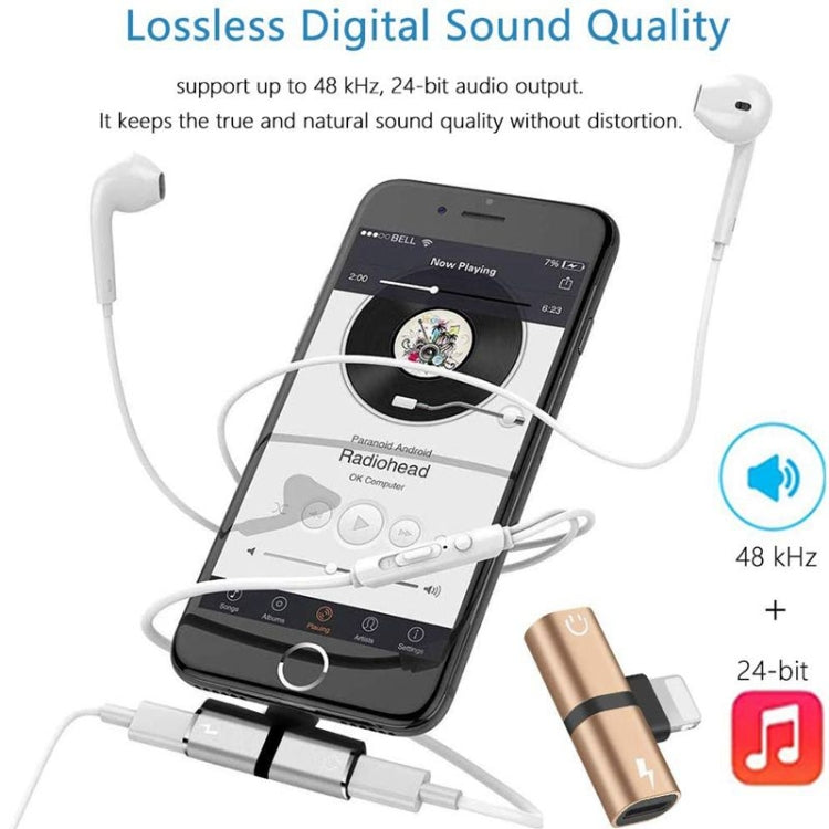 Zs-18182 2 in 1 8 Pin Male to 8 Pin Charging + 8 Pin Audio Female Connector Earphone Adapter, Supports Call & Volume Control(Silver) - Earphone Adapter by buy2fix | Online Shopping UK | buy2fix