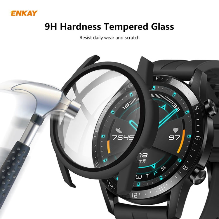 For Huawei Watch GT 2 46mm ENKAY Hat-Prince ENK-AC8202 Full Coverage PC Frosted Case + 9H Tempered Glass Protector(Transparent) - Watch Cases by ENKAY | Online Shopping UK | buy2fix