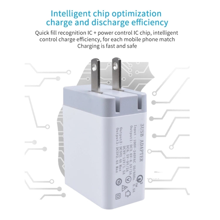 SDC-30W 2 in 1 USB to 8 Pin Data Cable + 30W QC 3.0 USB + 2.4A Dual USB 2.0 Ports Mobile Phone Tablet PC Universal Quick Charger Travel Charger Set,  US Plug - USB Charger by buy2fix | Online Shopping UK | buy2fix