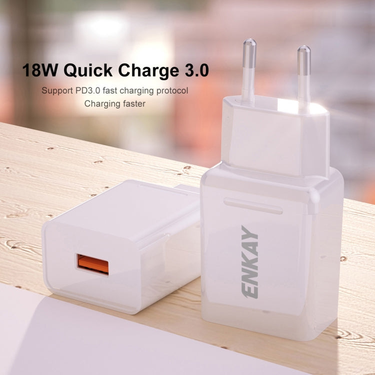 ENKAY Hat-Prince T033 18W USB QC 3.0 Fast Charging Travel Charger Power Adapter, EU Plug - Apple Accessories by ENKAY | Online Shopping UK | buy2fix