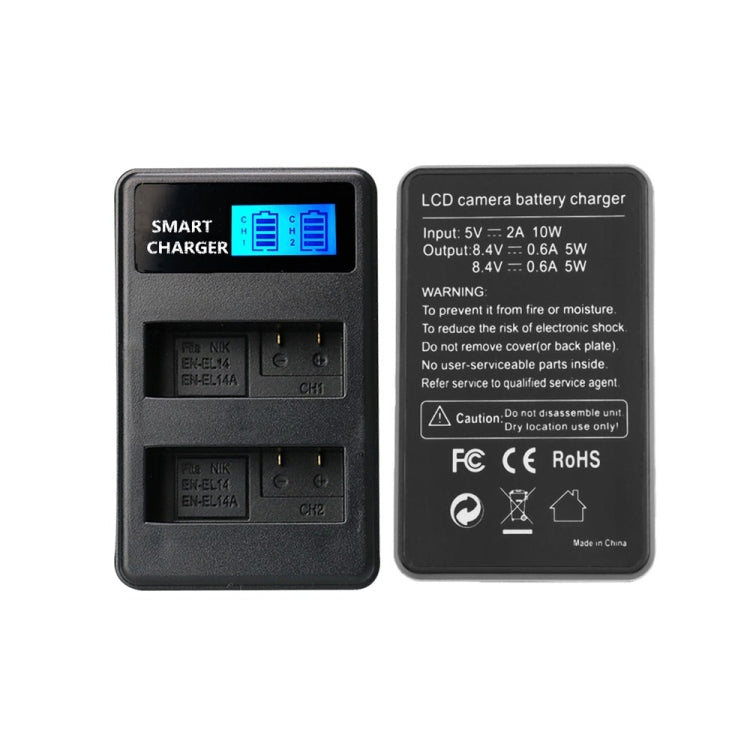 For Nikon EN-EL14/EN-EL14a Smart LCD Display USB Dual-Channel Charger - Camera Accessories by buy2fix | Online Shopping UK | buy2fix