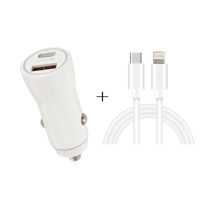 P21 PD 20W USB-C / Type-C + QC3.0 18W USB Fast Car Charger with USB-C / Type-C to 8 Pin Data Cable Set(White) - In Car by buy2fix | Online Shopping UK | buy2fix