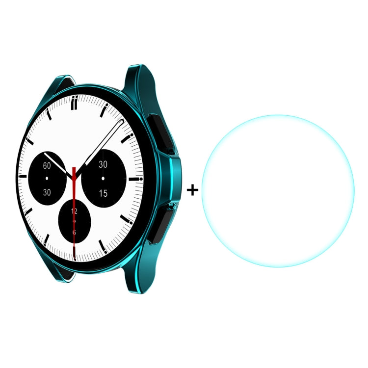 For Samsung Galaxy Watch4 Classic 46mm ENKAY Hat-Prince Full Coverage Electroplate Soft Case TPU HD Clear Cover + Tempered Glass Protector(Cyan) - Watch Cases by ENKAY | Online Shopping UK | buy2fix