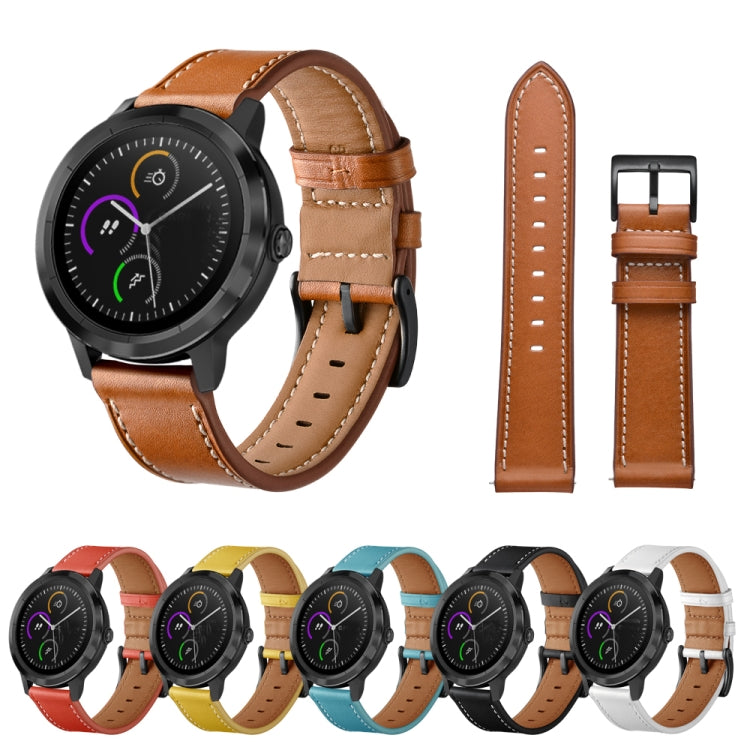 For Huawei Watch GT3 46mm / Watch GT Runner First Layer Leather Sewing Thread Watch Band (Brown) - Smart Wear by buy2fix | Online Shopping UK | buy2fix