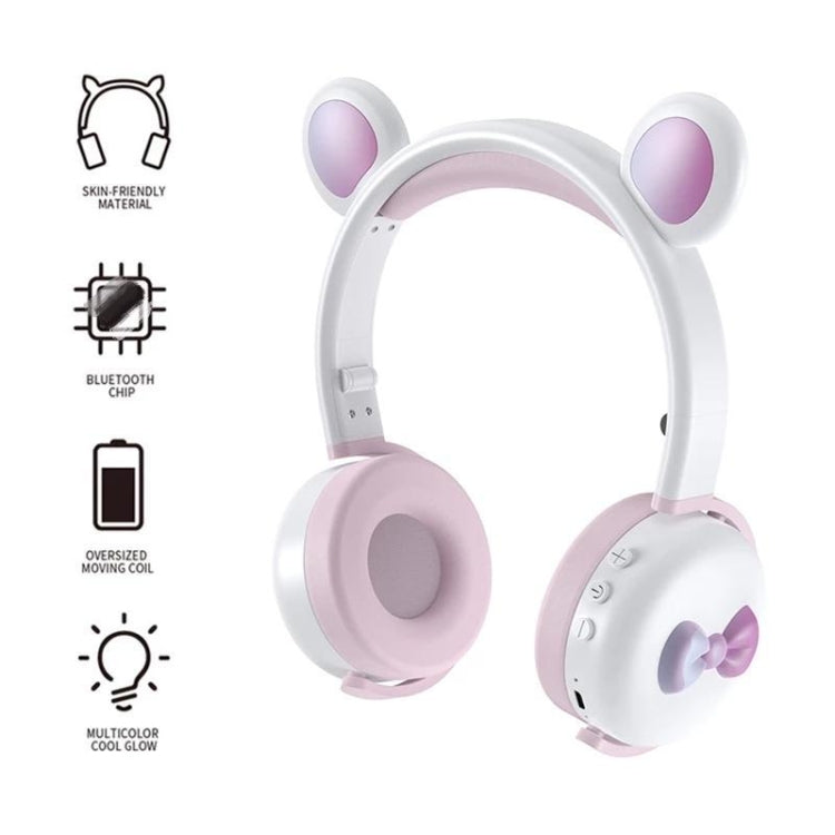 AEC BK7 Cute Bear Children Wireless Bluetooth Headset with LED Light(White Blue) - Apple Accessories by AEC | Online Shopping UK | buy2fix