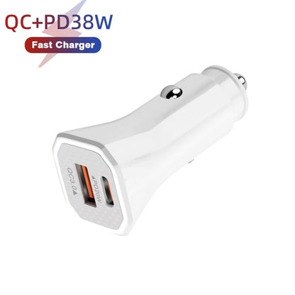 TE-P22 38W PD USB-C / Type-C + QC3. 0 USB Car Charger with 1m USB to USB-C / Type-C Data Cable(White) - Car Charger by buy2fix | Online Shopping UK | buy2fix