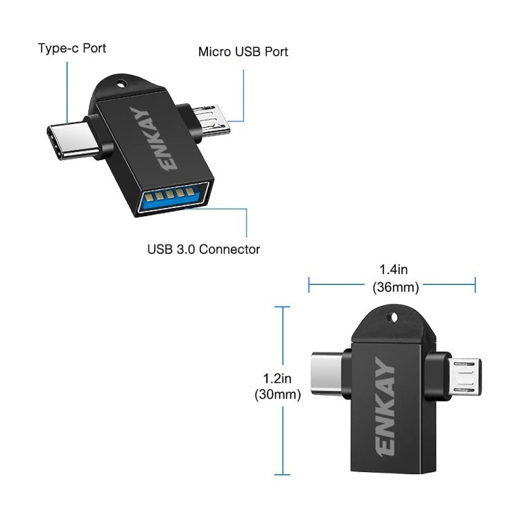 ENKAY ENK-AT112 2 in 1 Type-C + Micro USB to USB 3.0 Aluminium Alloy OTG Adapter(Silver) -  by ENKAY | Online Shopping UK | buy2fix