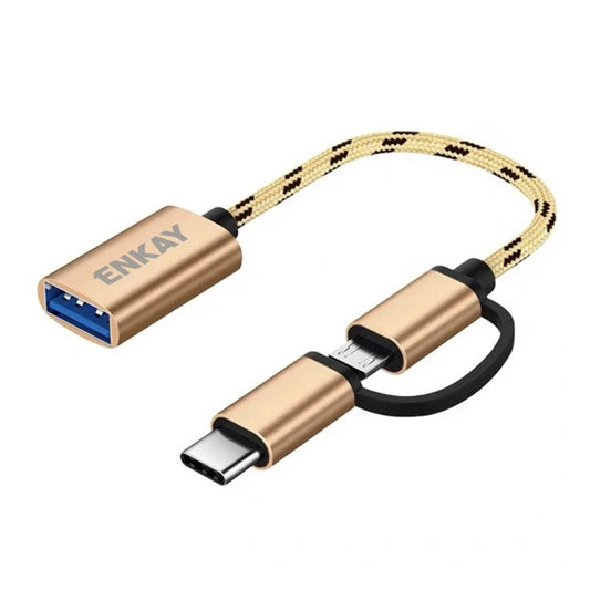 ENKAY ENK-AT113 2 in 1 Type-C / Micro USB to USB 3.0 Nylon Braided OTG Adapter Cable(Gold) -  by ENKAY | Online Shopping UK | buy2fix