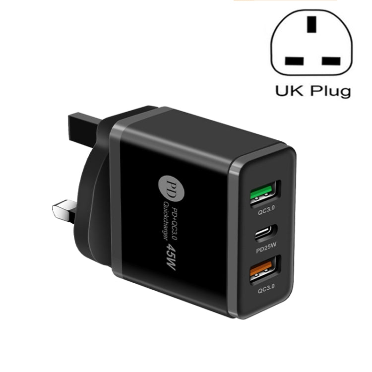 45W PD3.0 + 2 x QC3.0 USB Multi Port Quick Charger, UK Plug(Black) - USB Charger by buy2fix | Online Shopping UK | buy2fix