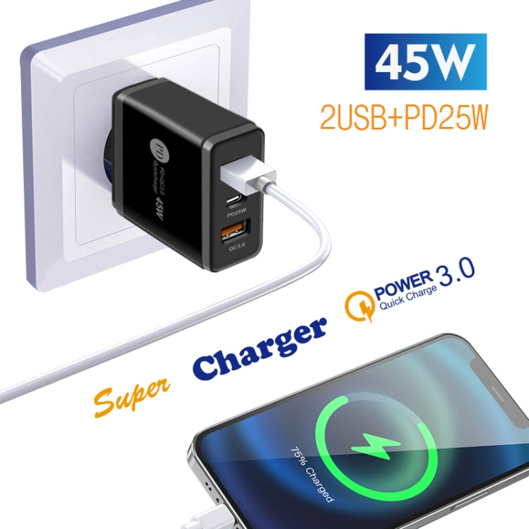 45W PD3.0 + 2 x QC3.0 USB Multi Port Quick Charger, UK Plug(Black) - USB Charger by buy2fix | Online Shopping UK | buy2fix