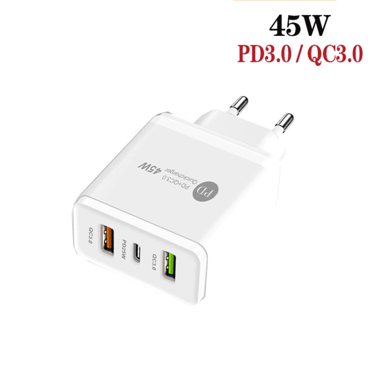 45W PD3.0 + 2 x QC3.0 USB Multi Port Charger with Type-C to 8 Pin Cable, EU Plug(White) - USB Charger by buy2fix | Online Shopping UK | buy2fix