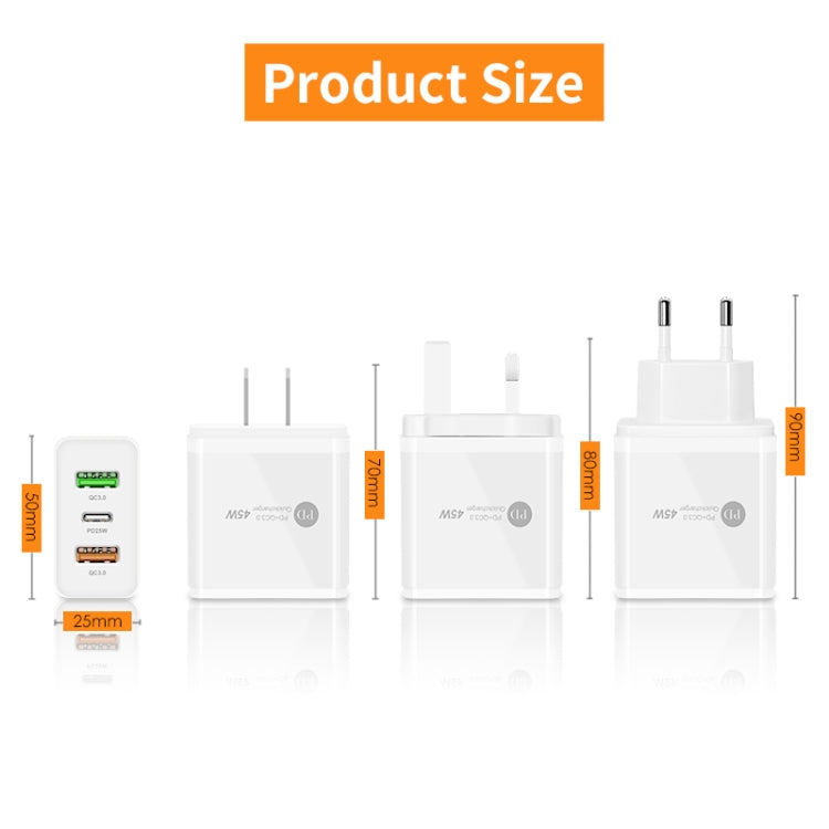 45W PD3.0 + 2 x QC3.0 USB Multi Port Charger with Type-C to 8 Pin Cable, EU Plug(White) - USB Charger by buy2fix | Online Shopping UK | buy2fix