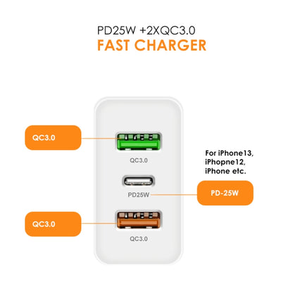 45W PD25W + 2 x QC3.0 USB Multi Port Charger with USB to Type-C Cable, UK Plug(White) - Mobile Accessories by buy2fix | Online Shopping UK | buy2fix
