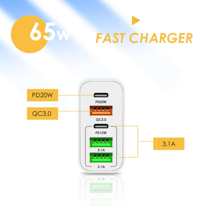 65W Dual PD Type-C + 3 x USB Multi Port Charger with 3A Type-C to 8 Pin Data Cable, EU Plug(Black) - Apple Accessories by buy2fix | Online Shopping UK | buy2fix