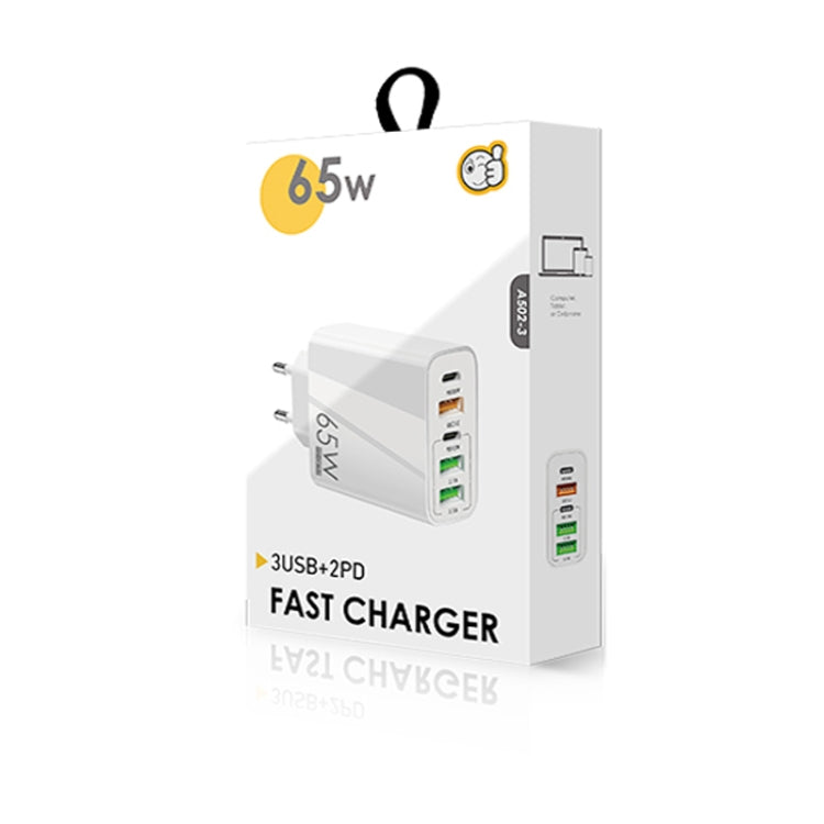 65W Dual PD Type-C + 3 x USB Multi Port Charger with 3A USB to 8 Pin Data Cable, EU Plug(White) - Apple Accessories by buy2fix | Online Shopping UK | buy2fix