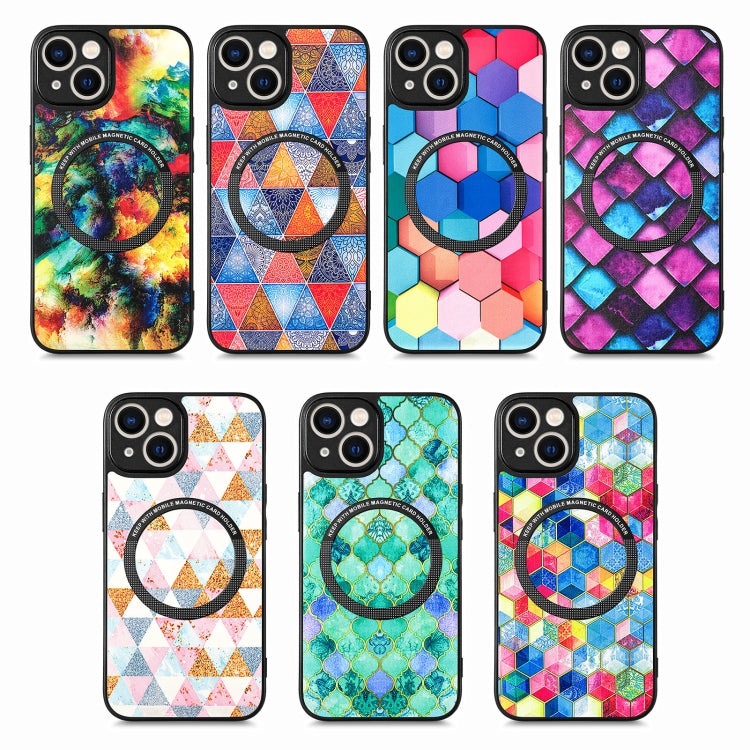 For iPhone 14 Colored Drawing Leather Back Cover Magsafe Phone Case(Colorful Cloud) - iPhone 14 Cases by buy2fix | Online Shopping UK | buy2fix