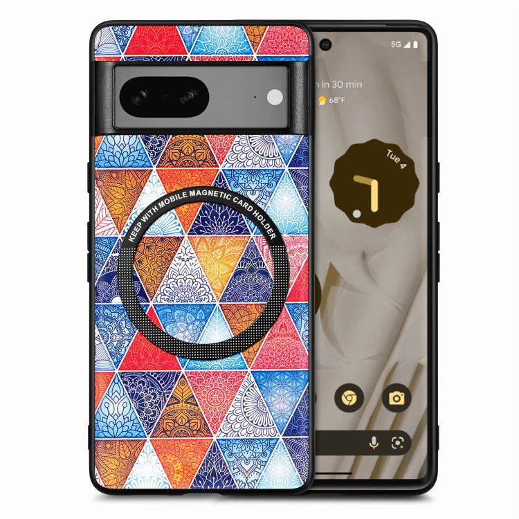 For Google Pixel 7 Colored Drawing Leather Back Cover Magsafe Phone Case(Rhombus Mandala) - Google Cases by buy2fix | Online Shopping UK | buy2fix