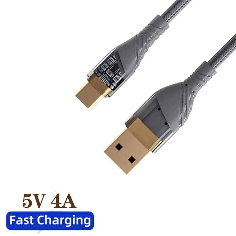 4A USB to Type-C Transparent Fast Charging Data Cable, Length: 1m(Grey) -  by buy2fix | Online Shopping UK | buy2fix