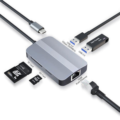 JUNSUNMAY 5 in 1 Type-c to RJ45 Ethernet + SD/TF Card Reader Multifunctional USB-C Hub - USB HUB by JUNSUNMAY | Online Shopping UK | buy2fix