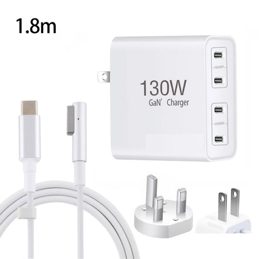 GaN 130W 4-Port USB-C PD65W / PD30W Multi Port Type-C Charger with  1.8m Type-C to MagSafe 1 / L Header Data Cable US / UK Plug - Cable & Adapter by buy2fix | Online Shopping UK | buy2fix