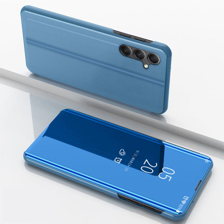 For Samsung Galaxy A34 5G Plated Mirror Horizontal Flip Leather Phone Case with Holder(Blue) - Galaxy Phone Cases by buy2fix | Online Shopping UK | buy2fix