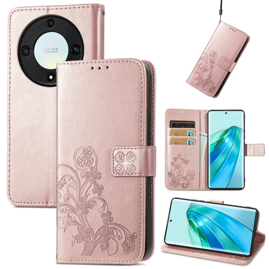 For Honor Magic5 Lite Four-leaf Clasp Embossed Buckle Leather Phone Case(Rose Gold) - Honor Cases by buy2fix | Online Shopping UK | buy2fix