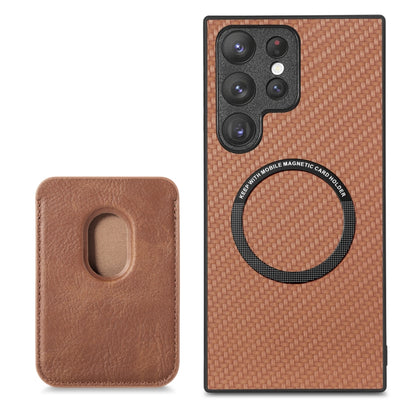 For Samsung Galaxy S22 5G Carbon Fiber Leather Card Magsafe Magnetic Phone Case(Brown) - Galaxy S22 5G Cases by buy2fix | Online Shopping UK | buy2fix