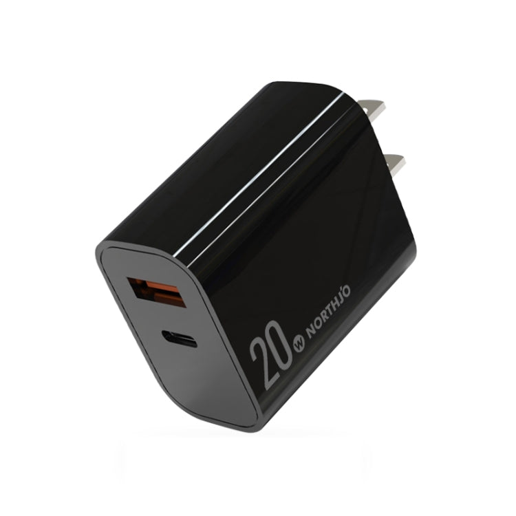 NORTHJO NOPD2002 PD20W USB-C/Type-C + QC 3.0 USB Dual Ports Fast Charger, US Plug(Black) - USB Charger by NORTHJO | Online Shopping UK | buy2fix