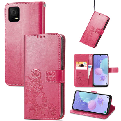 For TCL 405 Four-leaf Clasp Embossed Buckle Leather Phone Case(Rose) - More Brand by buy2fix | Online Shopping UK | buy2fix